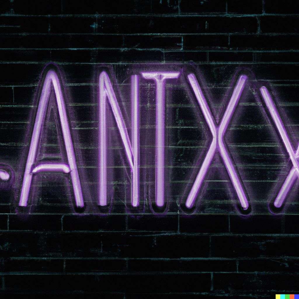 a representation of anxiety, neon sign on a black wall